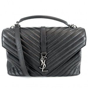 Yves Saint Laurent YSL Logo Handbag Crossbody Leather Black